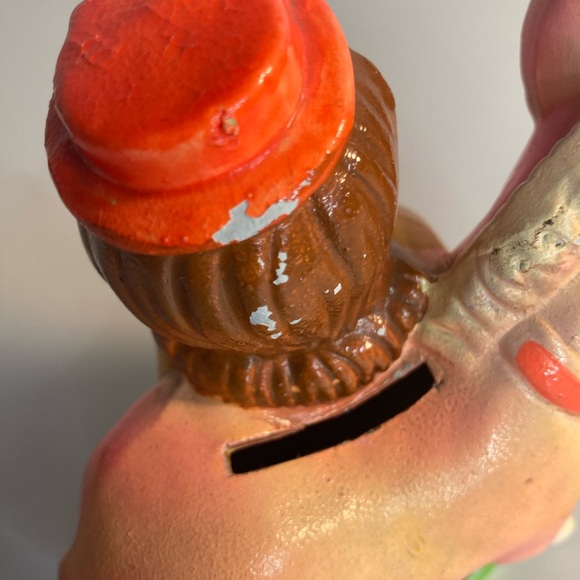 Vintage piggy bank girl pink donkey Japan some paint missing see pictures - Picture 3 of 6